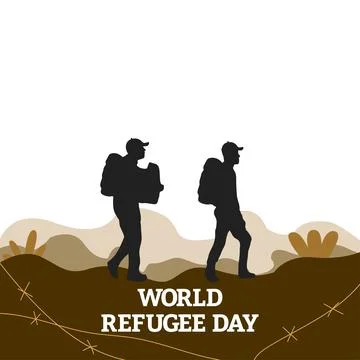World Refugee Day special vector illustration and White text effect, painful  Illustrazione stock