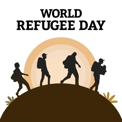 World Refugee Day vector illustration and white color text effect in a round  Stock Illustration