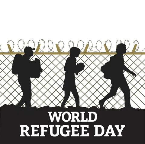 World Refugee Day vector illustration and black color text effect painful ill Stock Illustration