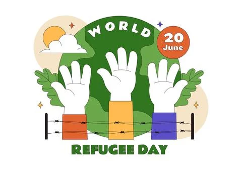 World Refugee Day Vector Illustration With Family Support, Shelter Tent, He.. Stock Illustration