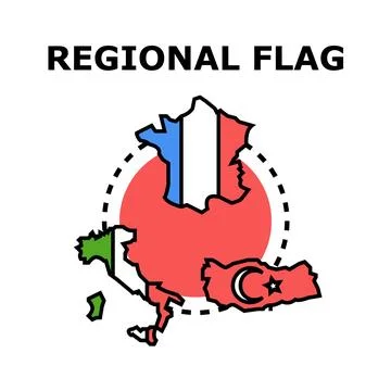 World regional map outline flags concept Illustrazione stock