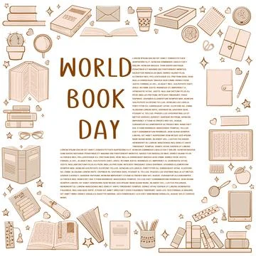 World Retro Book Day with Text Stock Illustration