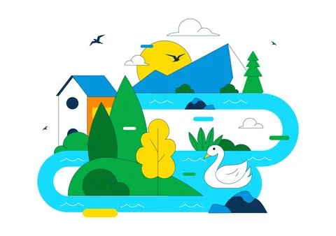 World Rivers Day Vector Illustration Featuring Flowing River Landscape, For.. Stock Illustration