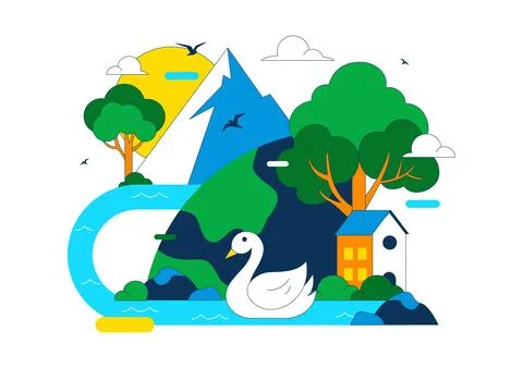 World Rivers Day Vector Illustration Featuring Flowing River Landscape, For.. Stock Illustration