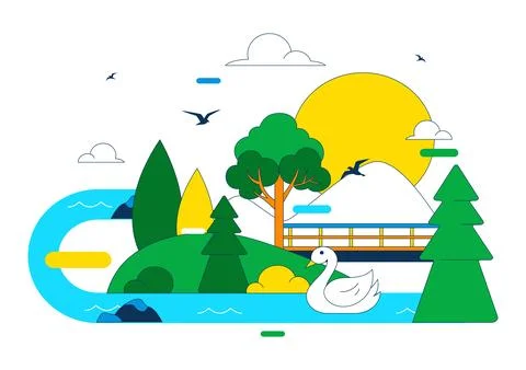World Rivers Day Vector Illustration Featuring Flowing River Landscape, For.. Stock Illustration