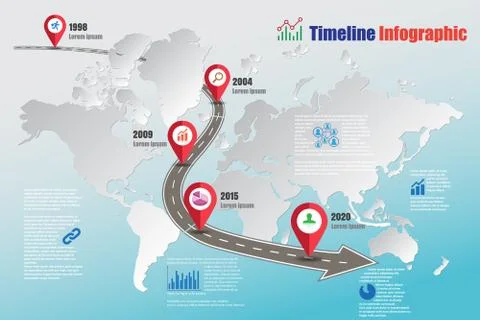 World Road Map Timeline Infographic, Vector Illustration Stock Illustration