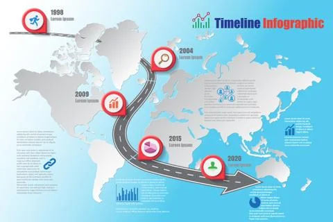 World Road Map Timeline Infographic, Paper art vector illustration Stock Illustration