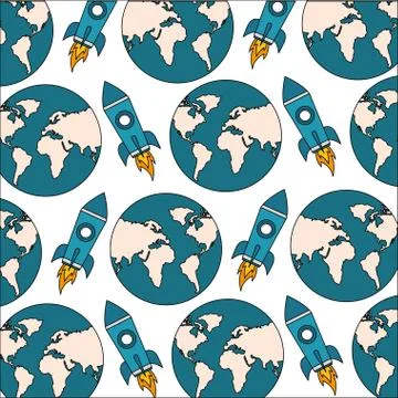 World rocket spaceship adventure progress pattern Stock Illustration