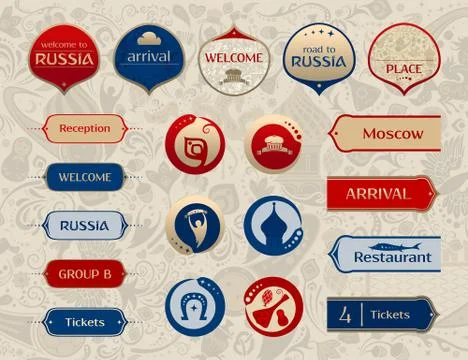 World of Russia, set of buttons, vector templates Stock Illustration