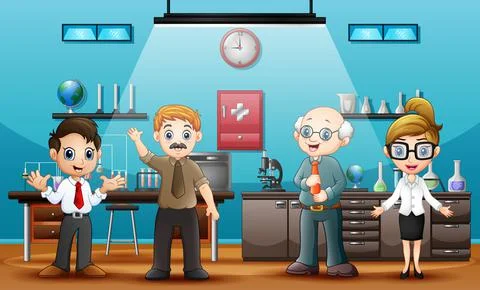 World Science Day with scientists in laboratory room Stock Illustration