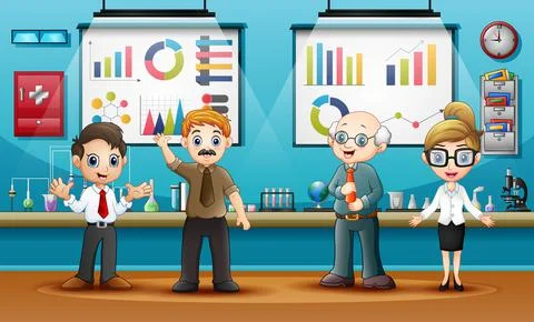 World Science Day with scientists in laboratory room Stock Illustration