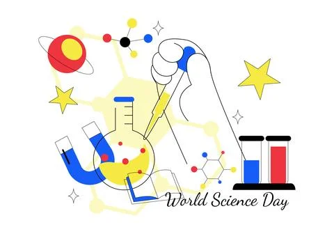 World Science Day Vector Illustration Featuring Scientific Research, Labora.. Stock Illustration