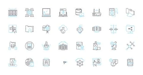World science linear icons set. Technology, Chemistry, Astronomy, Geology Stock Illustration