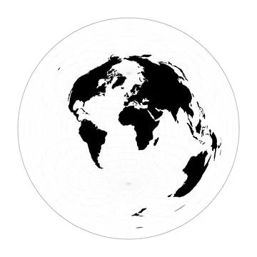 World shape. Azimuthal equidistant projection. Plan world geographical map .. Stock Illustration