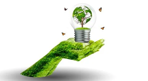 World shaped tree in light bulb concept of environmental conservation and pro Stock Photos