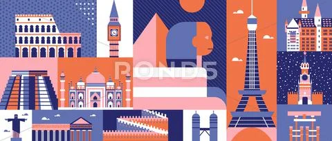 World sights background abstract Stock Illustration