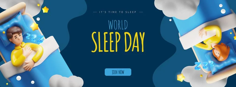 World sleep day 3D plastic style vector landing page, sweet dreams, people in Stock Illustration