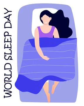 World sleep day concept vector. Beautiful woman is sleeping in bed. Sweet dre Stock Illustration