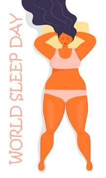 World sleep day concept vector. Beautiful woman is sleeping in bed. Sweet dre Stock Illustration