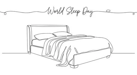 World Sleep Day continuous line drawing of empty bed with blanket and pillow Stockillustratie