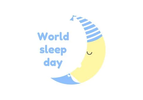 World sleep day. Sleeping moon icon in a sleep cap. White background. Stock Illustration