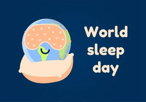 World sleep day. Sleeping planet Earth icon on a pillow and wearing a sleep mask Stock Illustration