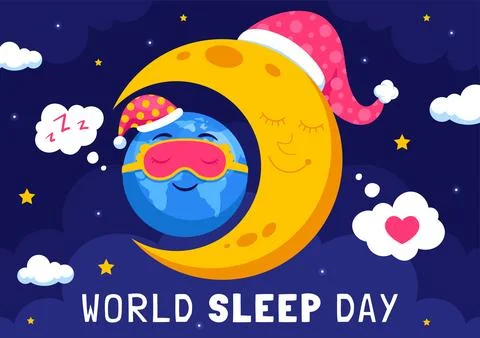 World Sleep Day Vector Illustration on March 14, Featuring People Sleeping,.. Stock Illustration