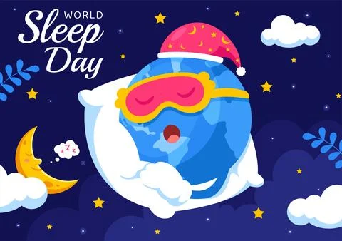 World Sleep Day Vector Illustration on March 14, Featuring People Sleeping,.. Stock Illustration