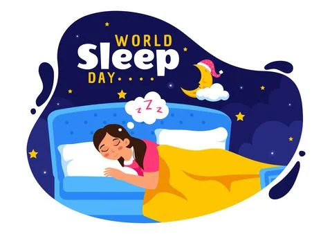 World Sleep Day Vector Illustration on March 14, Featuring People Sleeping,.. Stock Illustration
