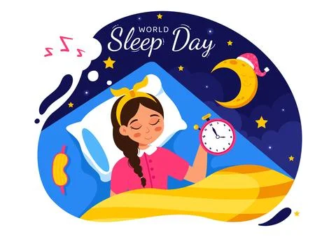 World Sleep Day Vector Illustration on March 14, Featuring People Sleeping,.. Stock Illustration