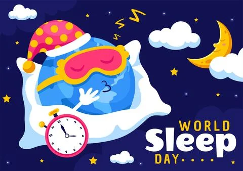 World Sleep Day Vector Illustration on March 14, Featuring People Sleeping,.. Stock Illustration