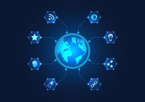 World smart technology works through networks that allow people to communic.. 스톡 일러스트