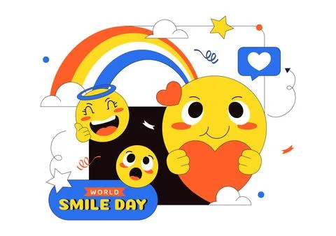 World Smile Day Vector Illustration Featuring Cute Emoji Expressions, Happi.. Ilustración de archivo