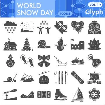 World snow day solid icon set, Winter weather symbols collection or sketches Stock Illustration
