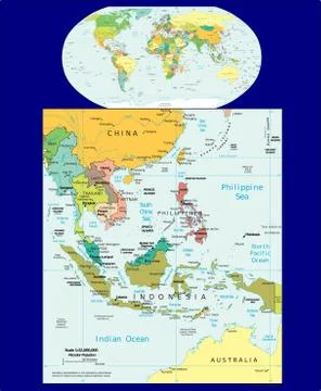 World Southeast Asia political maps Stock Illustration