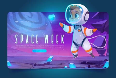 World space week banner with spaceman in cosmos Stock Illustration