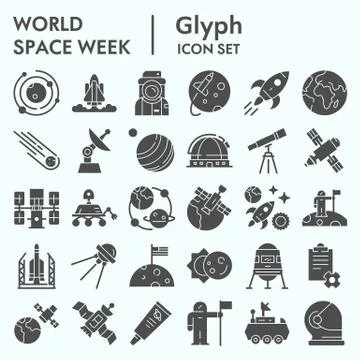 World space week solid icon set, outer space set symbols collection, vector 스톡 일러스트