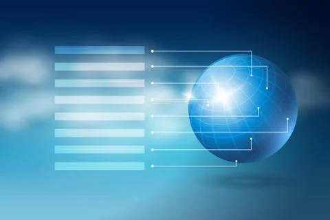 World sphere on cloudly blue sky Illustrazione stock