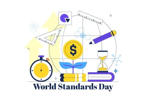 World Standards Day Illustration Featuring Global Quality Assurance, Certif.. Stock Illustration