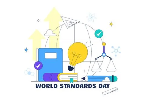 World Standards Day Illustration Featuring Global Quality Assurance, Certif.. Stock Illustration