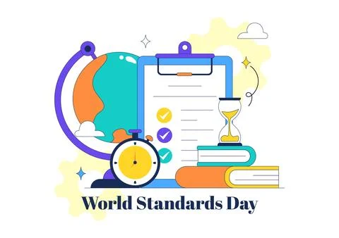 World Standards Day Illustration Featuring Global Quality Assurance, Certif.. Stock Illustration