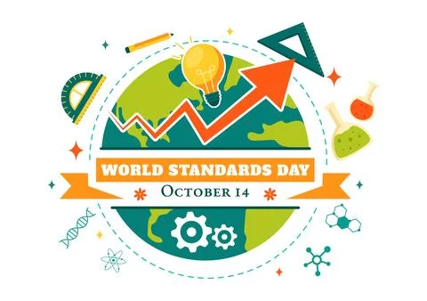 World Standards Day Vector Illustration on October 14 featuring a Globe, St.. Illustrazione stock