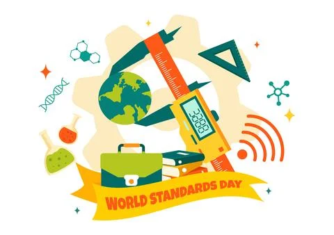 World Standards Day Vector Illustration on October 14 featuring a Globe, St.. Illustrazione stock