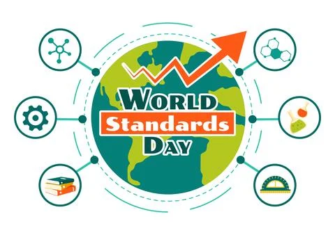 World Standards Day Vector Illustration on October 14 featuring a Globe, St.. Illustrazione stock