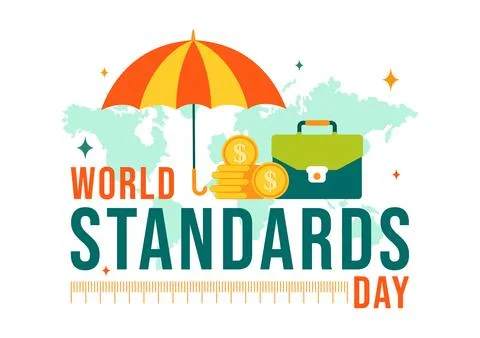 World Standards Day Vector Illustration on October 14 featuring a Globe, St.. Illustrazione stock