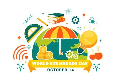 World Standards Day Vector Illustration on October 14 featuring a Globe, St.. Stock Illustration
