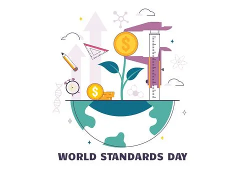 World Standards Day Vector Illustration on October 14 featuring a Globe, St.. Stock Illustration