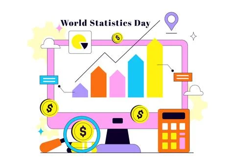 World Statistics Day Illustration Featuring Data Analysis, Statistical Repo.. Stock Illustration