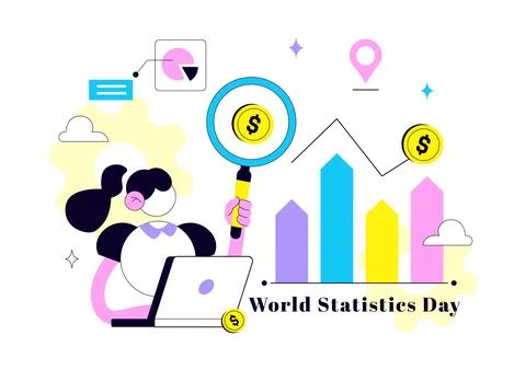 World Statistics Day Illustration Featuring Data Analysis, Statistical Repo.. Stock Illustration