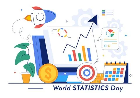 World Statistics Day Vector Illustration Featuring Data Calculation for Soc.. Illustrazione stock